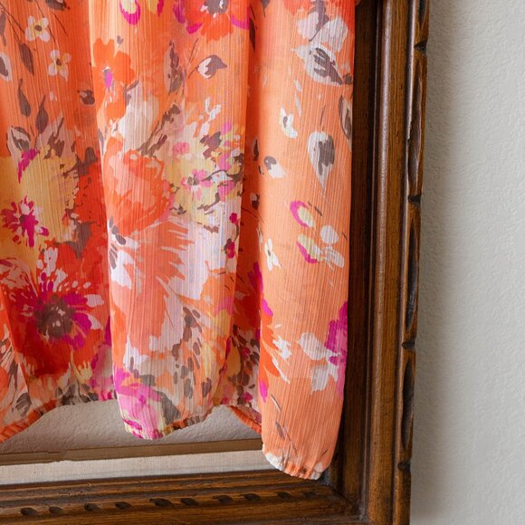 St. John’s Bay Blouse Size 1X Semi Sheer Orange Floral Top Boho Chic Shirt - Picture 5 of 6